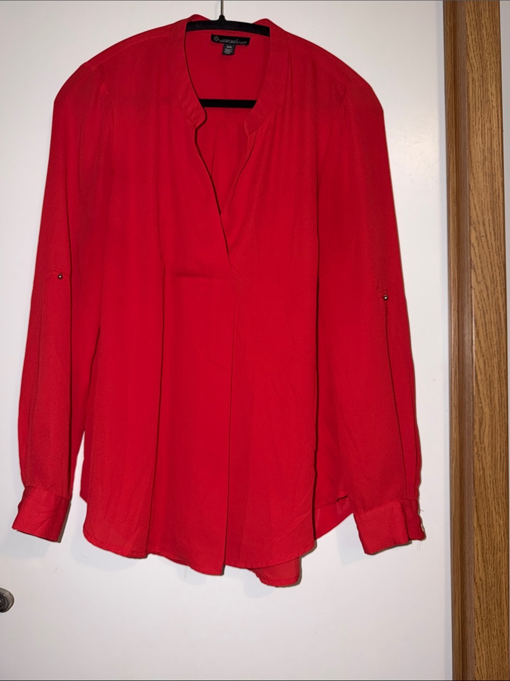 Signature Studio Red V-Slit Long-Sleeve Blouse
